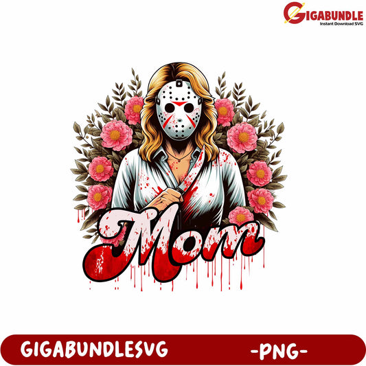 Unique Horror Mom Design Featuring Floral Elements in PNG Format