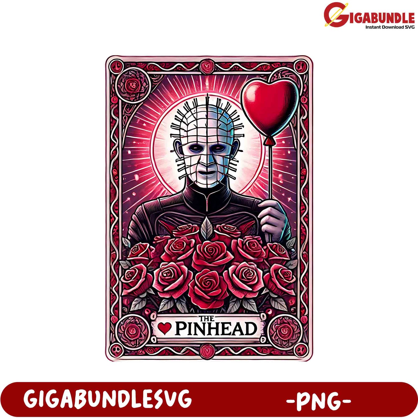 Unique Pinhead Artwork PNG Roses and Heart Design for Instant Download