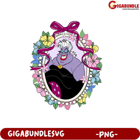 Ursula Themed Floral Frame PNG Design for Craft Projects and More