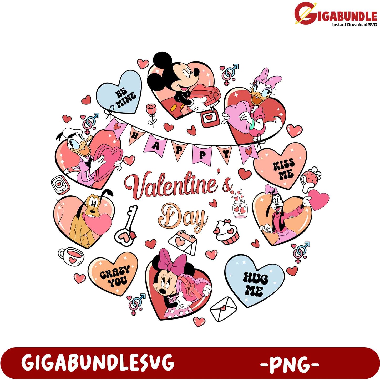 Valentine's Day Disney PNG Design with Mickey and Friends - Cute Art