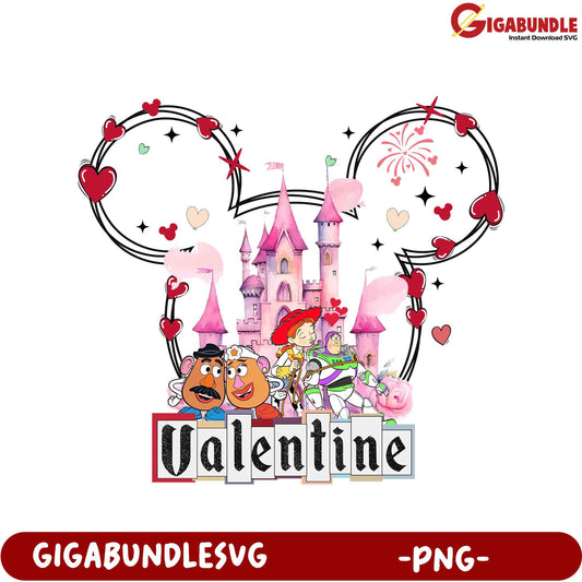 Valentine's Day Disney SVG - Cute Castle and Character PNG Design