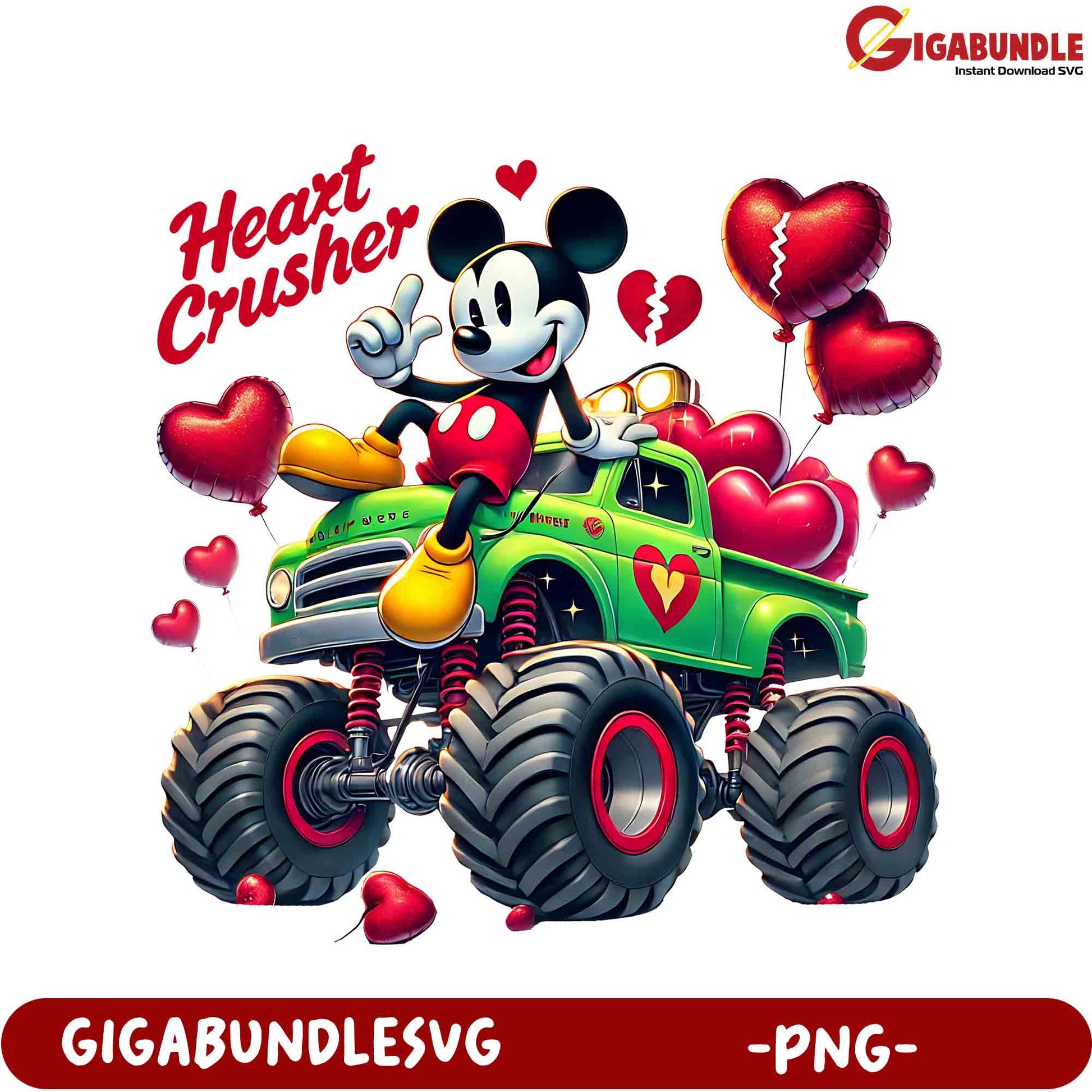 Valentine's Day Heart Crusher PNG - Cute Mickey Mouse Monster Truck