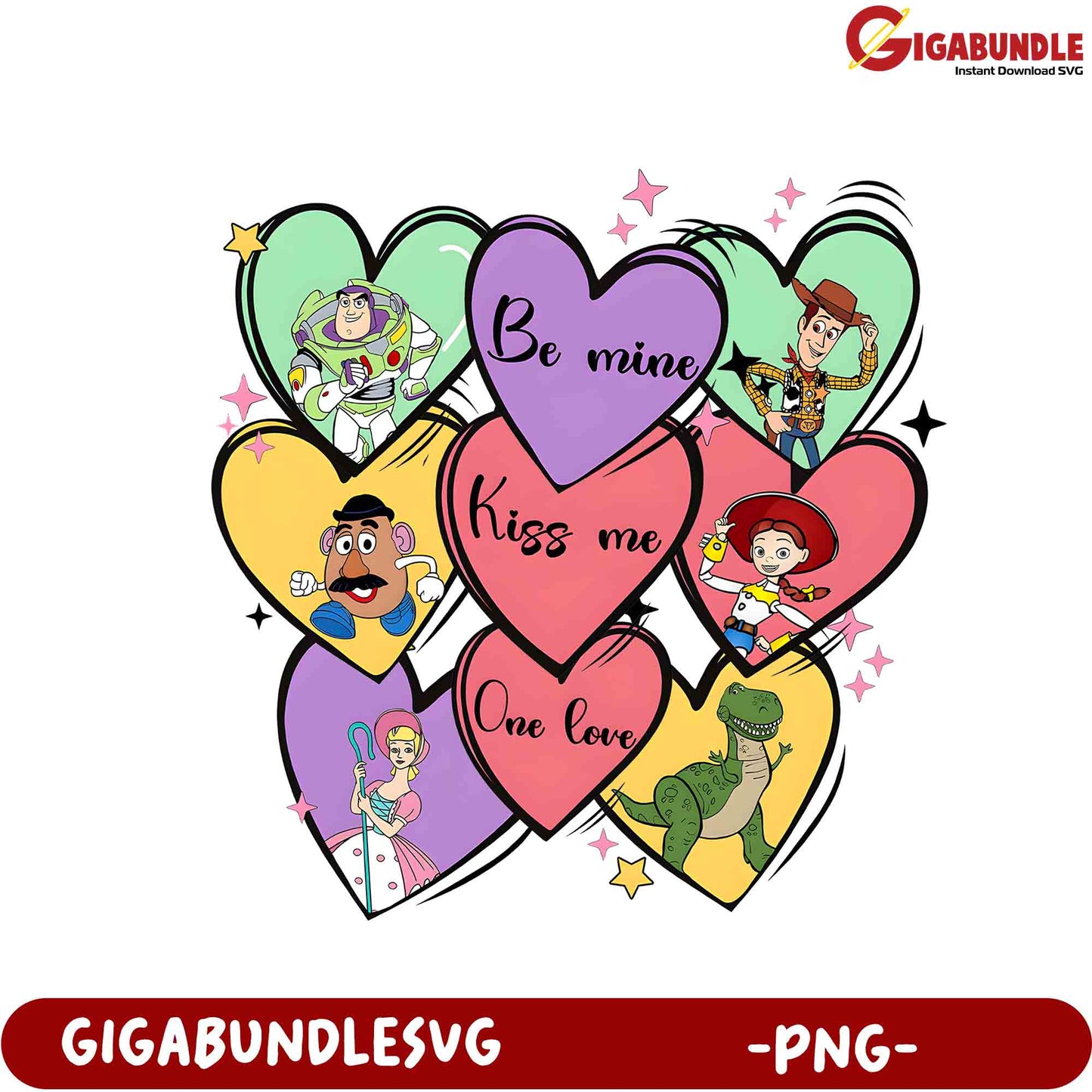 Valentine's Day Hearts with Toy Characters  Cute PNG Design Download