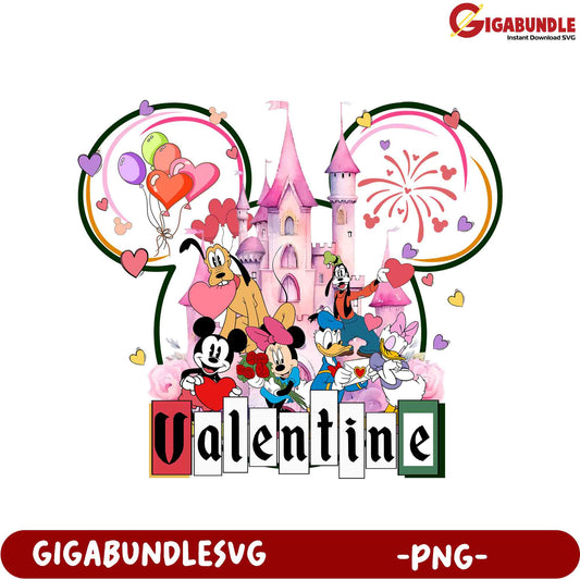 Valentine's Day Mickey Mouse PNG Art with Disney Characters and Hearts