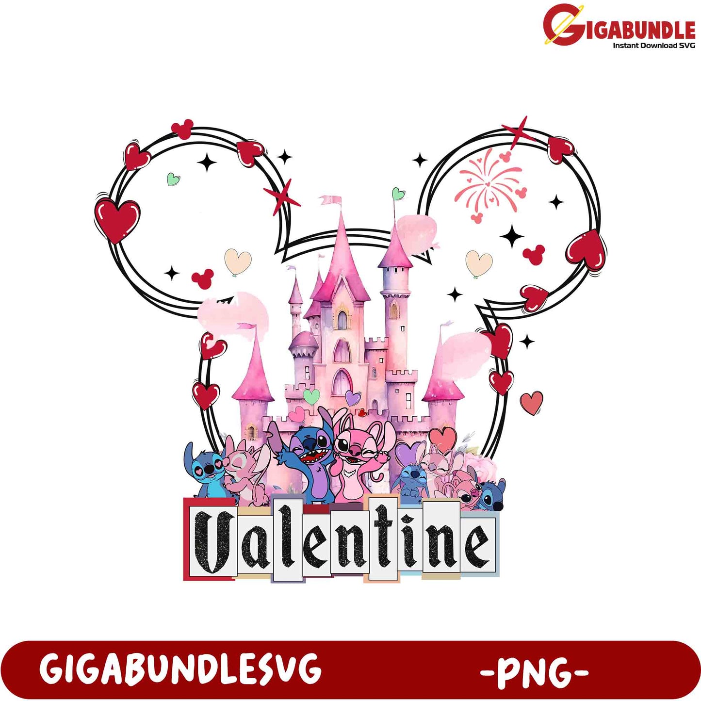 Valentine's Day Mickey Mouse PNG with Castle and Cute Characters