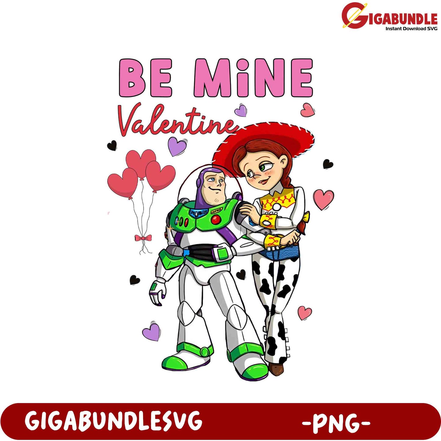 Valentine's Day PNG Art Be Mine with Buzz Lightyear and Jessie