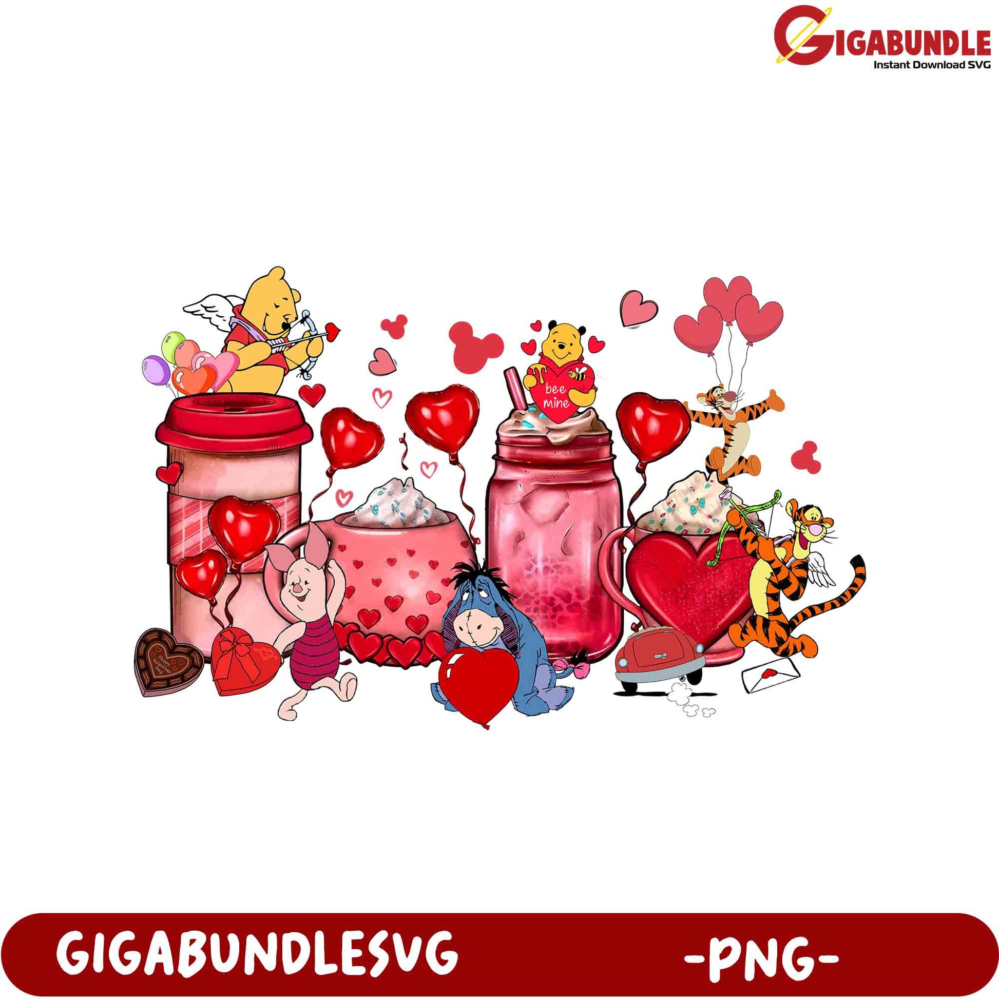 Valentine's Day PNG Clipart with Winnie the Pooh and Friends