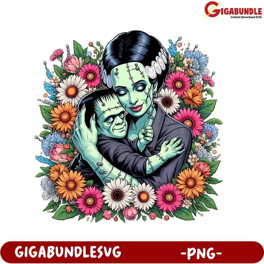 Vintage Halloween Mother and Child Embrace Floral PNG Design