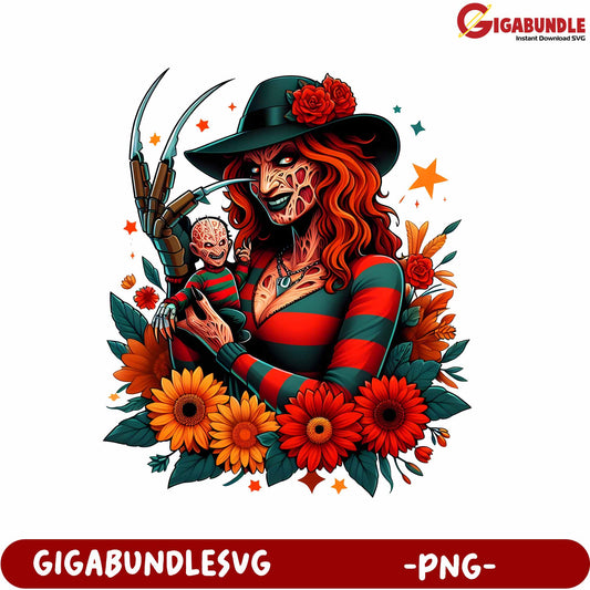 Vintage Horror Character Flower Design PNG for Instant Download