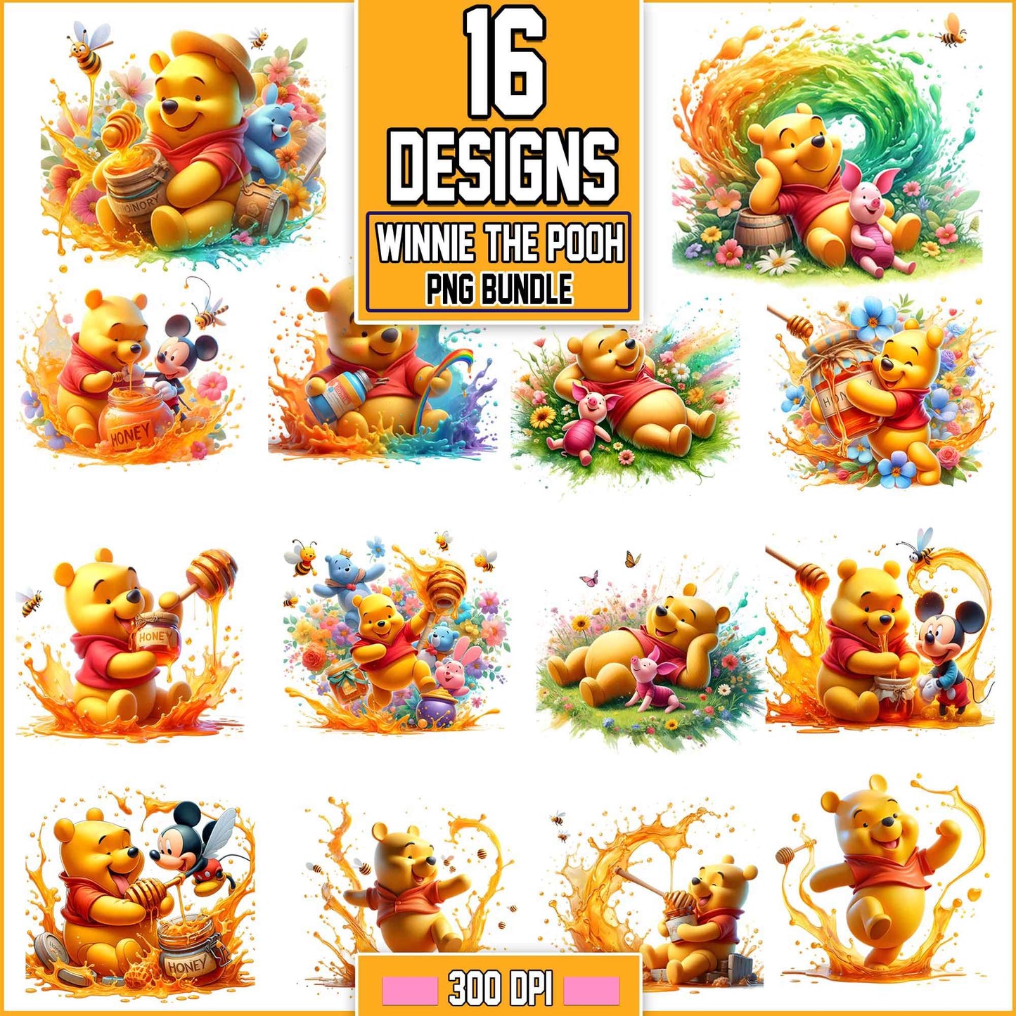 Winnie the pooh Splash And Watercolor Bundle Png