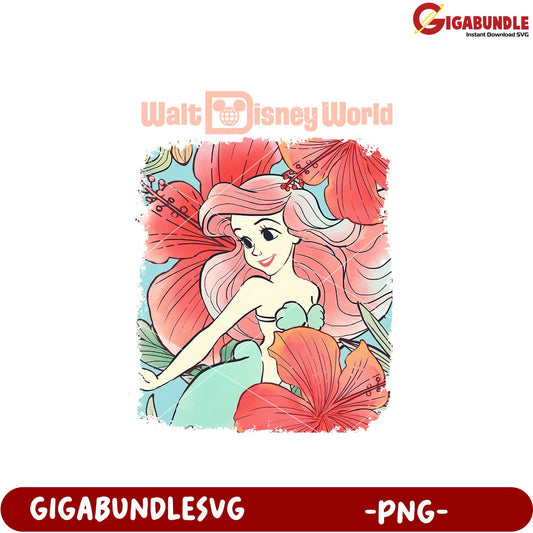 Walt Disney World Ariel Floral Art PNG Download