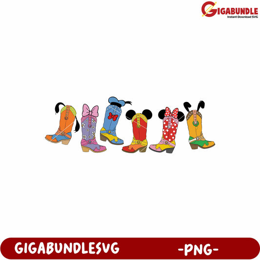 Western boots png, cowboy theme png, mickey mouse png