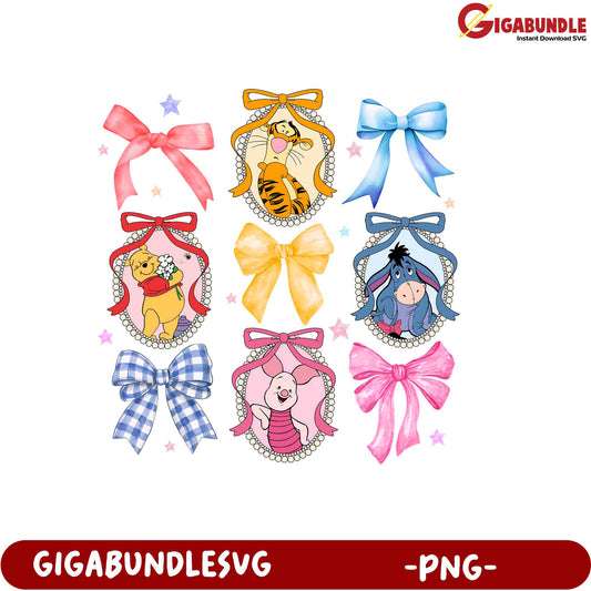 Whimsical Animal Character Bows Clipart for Craft Projects PNG Format