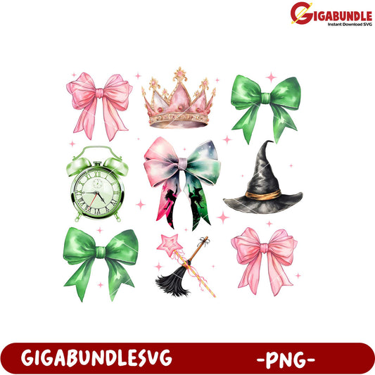 Whimsical Bow and Crown PNG Art for Craft Projects
