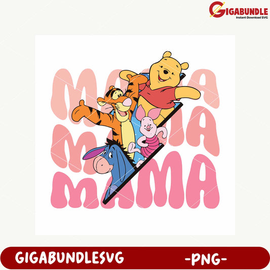 Whimsical Cartoon Friends Mom Design PNG Downloadable Art