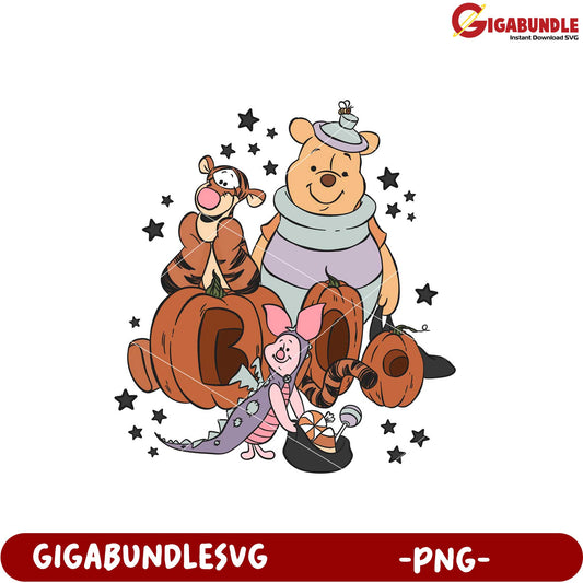 Whimsical Cartoon Friends with Pumpkins PNG Downloadable Art