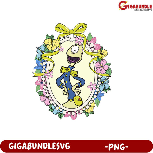 Whimsical Character Floral Frame Art PNG Downloadable Design File