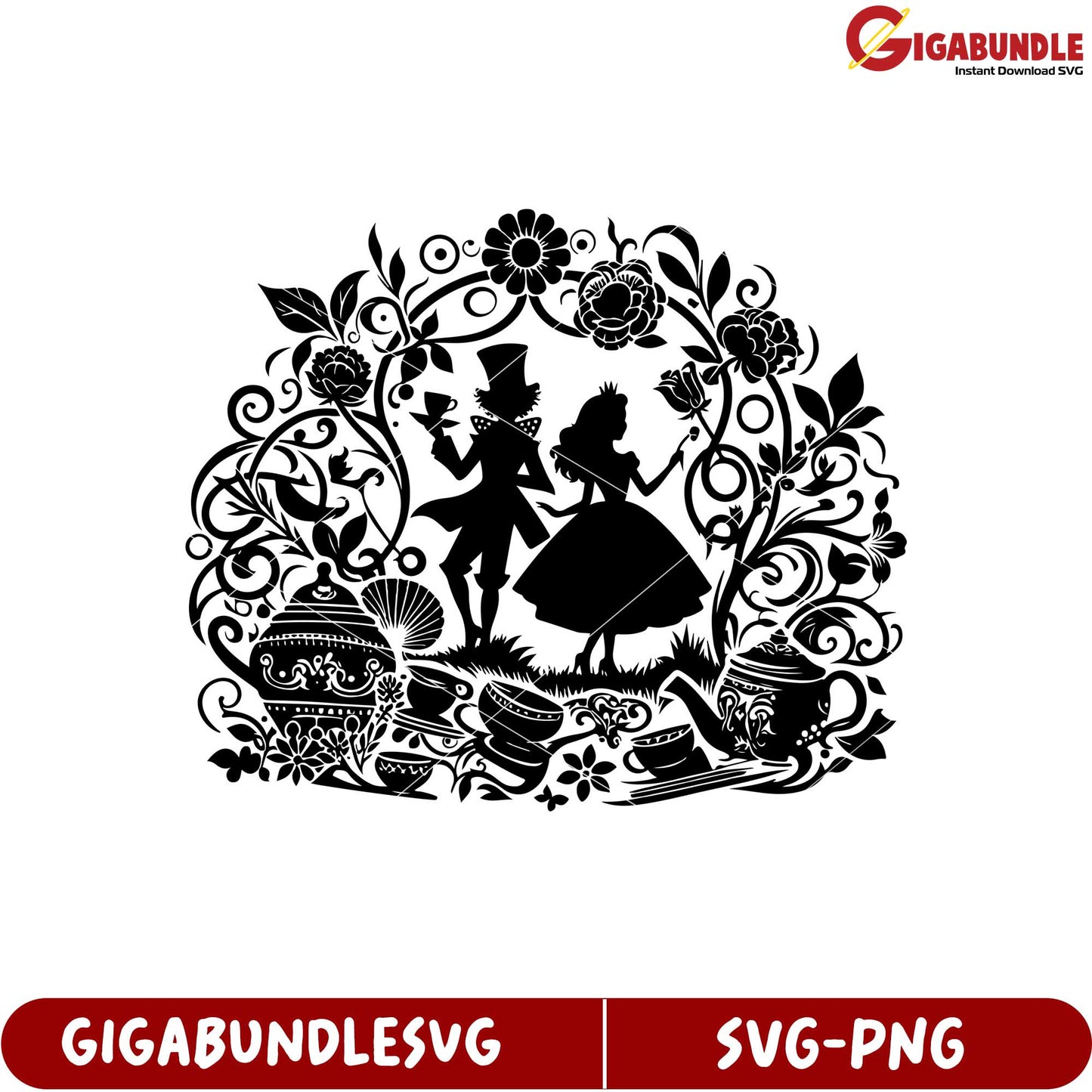 Whimsical Couple in Floral Design SVG Art for Craft Projects Download