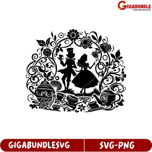 Whimsical Couple in Floral Design SVG Art for Craft Projects Download