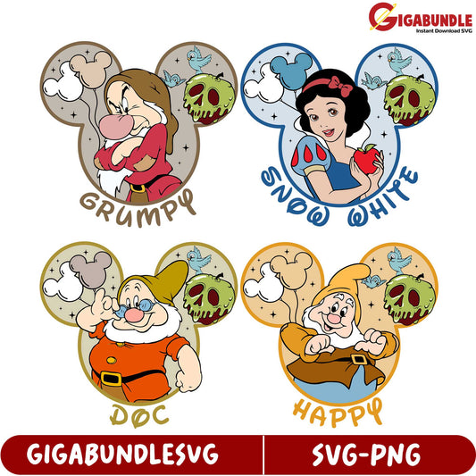 Whimsical Disney-Inspired SVG Bundle Featuring Snow White & Dwarfs