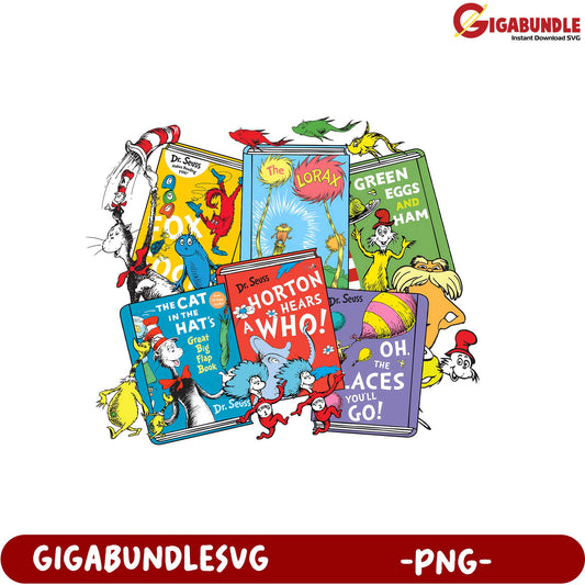 Whimsical Dr. Seuss Book Collection PNG for Creative Projects