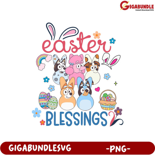 Whimsical Easter Blessings PNG with Cute Bunny Characters
