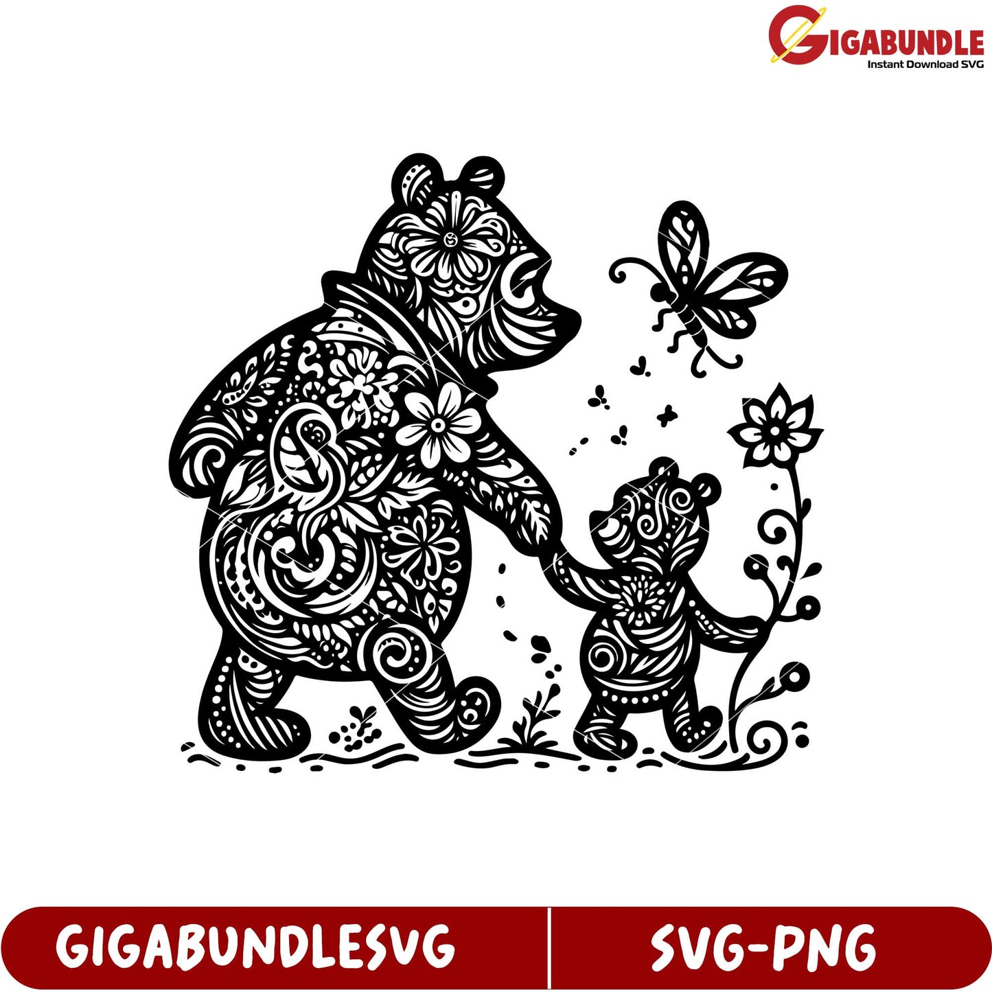 Whimsical Floral Bear Family SVG Art for Creative Projects and Crafts