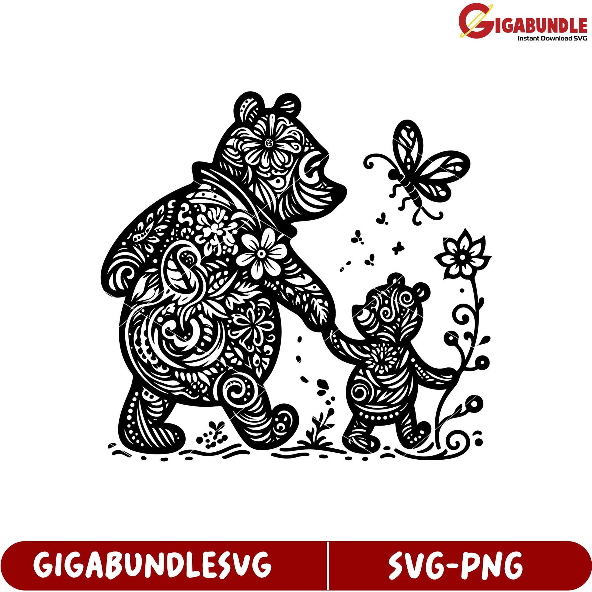 Whimsical Floral Bear Family SVG Art for Creative Projects and Crafts