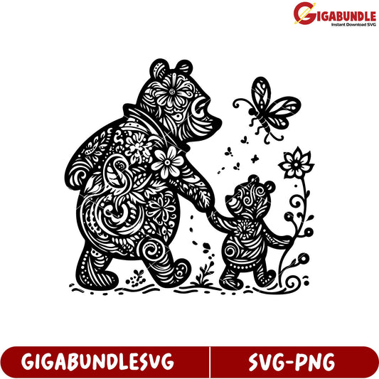 Whimsical Floral Bear Family SVG Art for Creative Projects and Crafts
