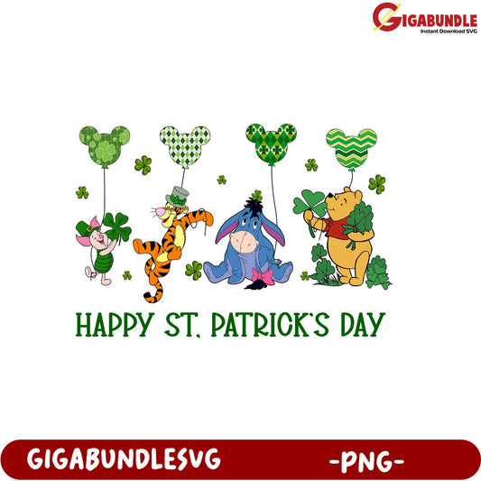 Whimsical Happy St. Patrick's Day PNG with Pooh and Friends