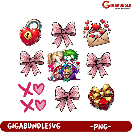 Whimsical Love PNG Clipart Hearts, Bows, and Fun Characters Design