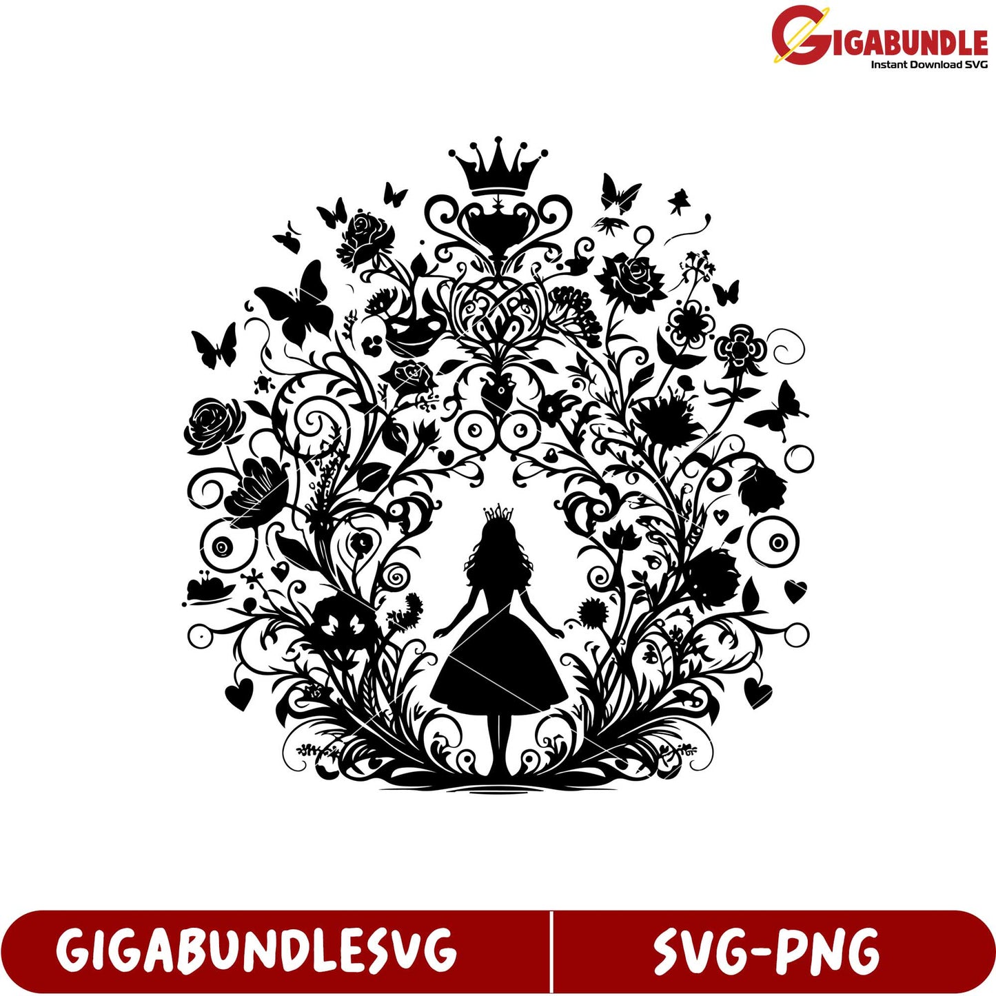 Whimsical Princess in Floral Design SVG Artwork for Creative Projects
