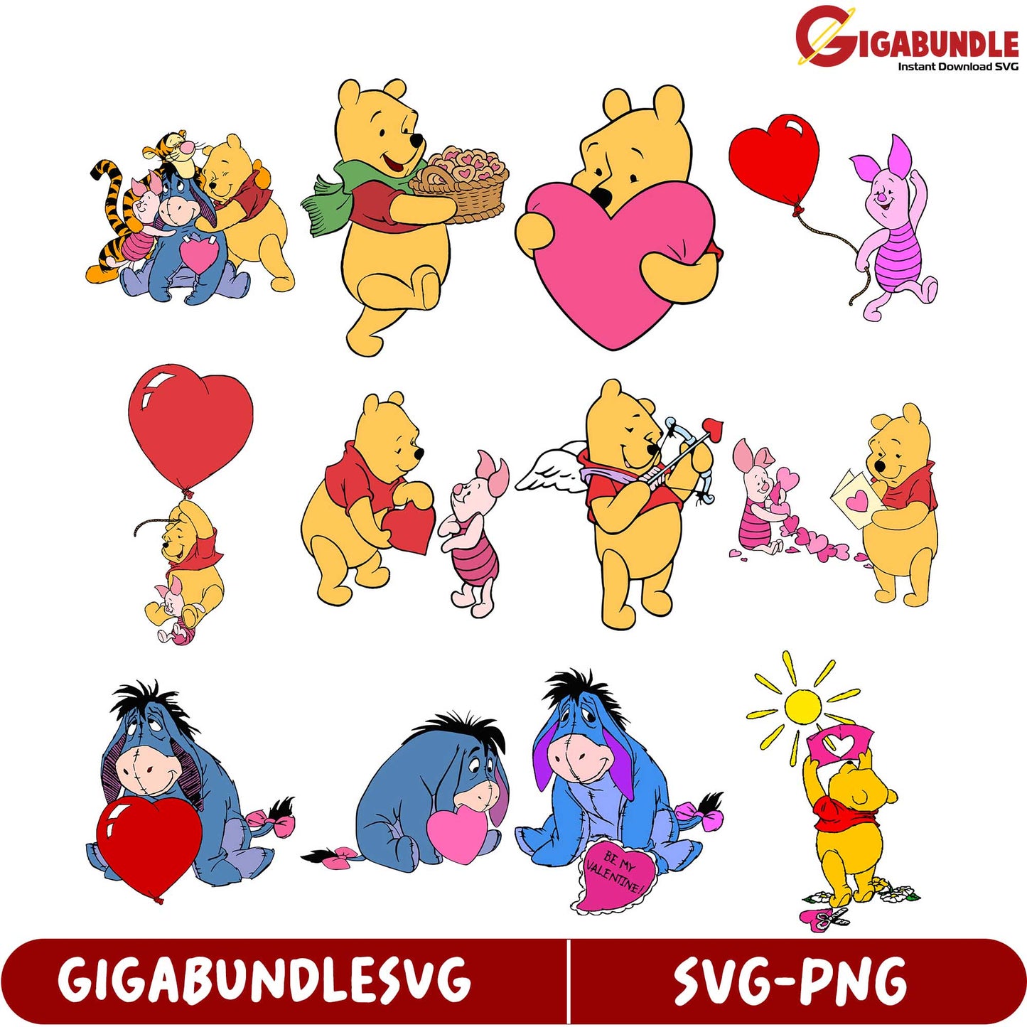 Whimsical Valentine’s Day SVG Bundle Winnie the Pooh & Friends