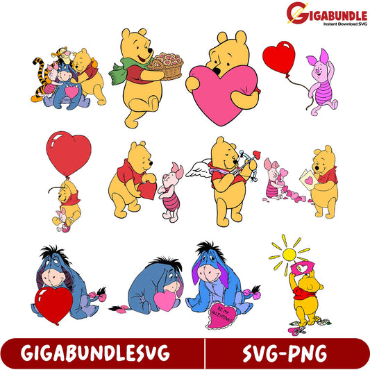 Whimsical Valentine’s Day SVG Bundle Winnie the Pooh & Friends
