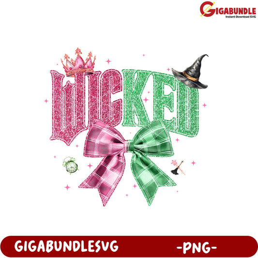 Wicked Glitter Design with Bows and Witch Hat PNG