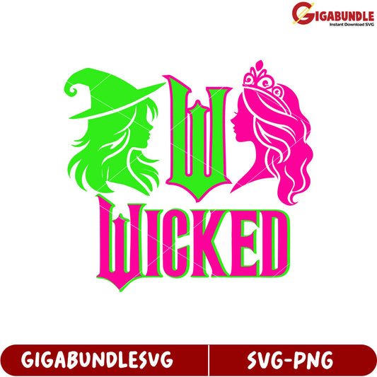 Wicked SVG Design Featuring Witch and Princess Silhouettes for Crafts