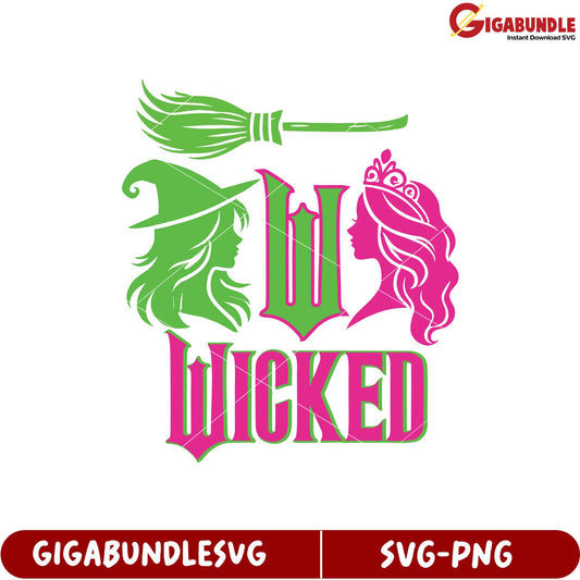 Wicked Themed SVG Design Featuring Witch and Princess Silhouettes