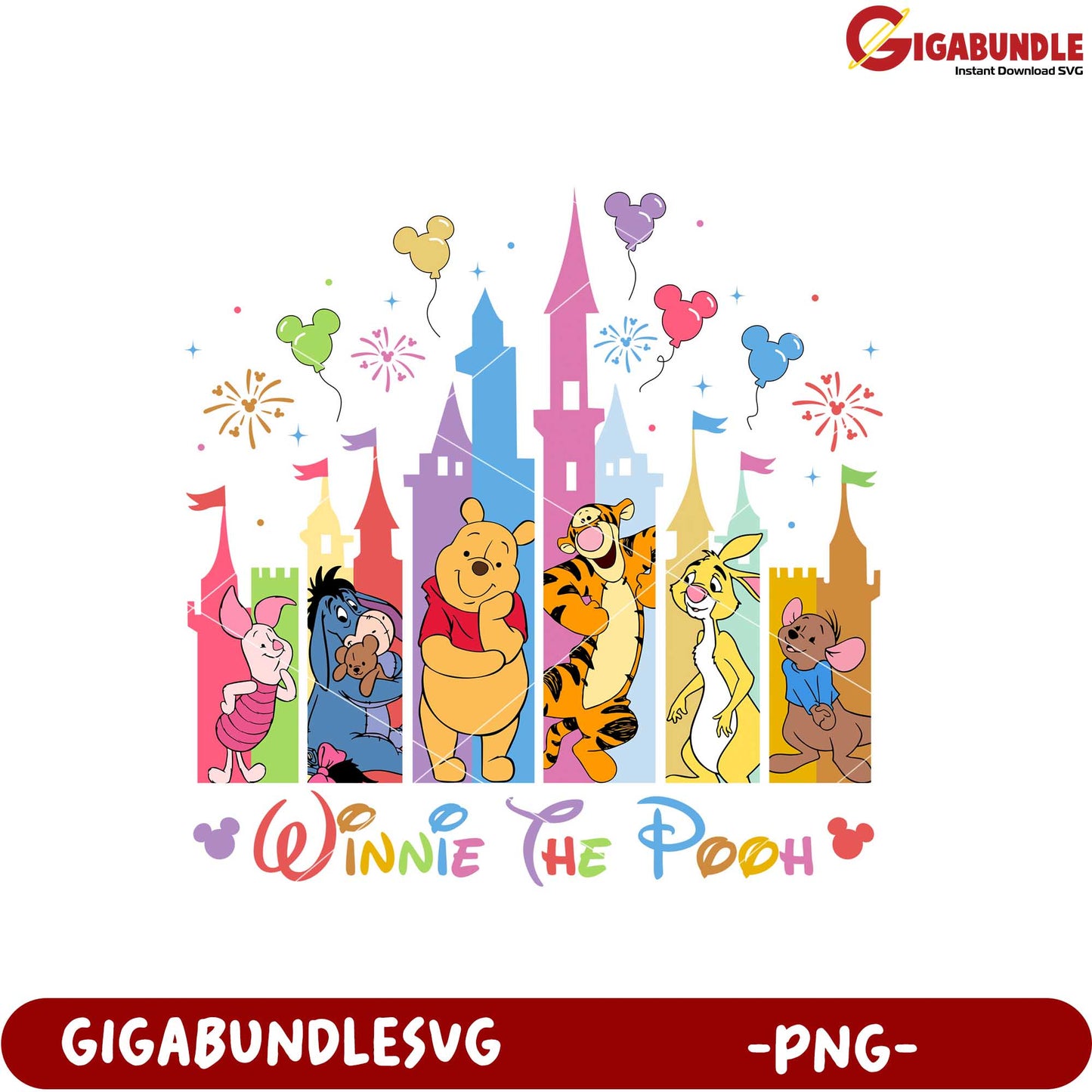 Winnie the Pooh Castle Friends Colorful PNG Image