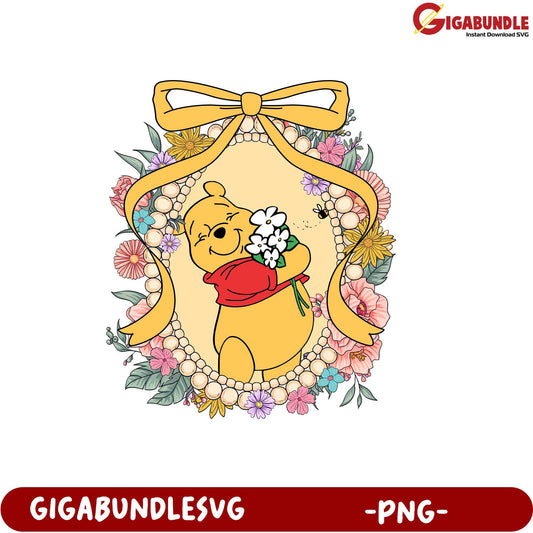 Winnie the Pooh Floral Design PNG Art for Kids and Nursery Decor