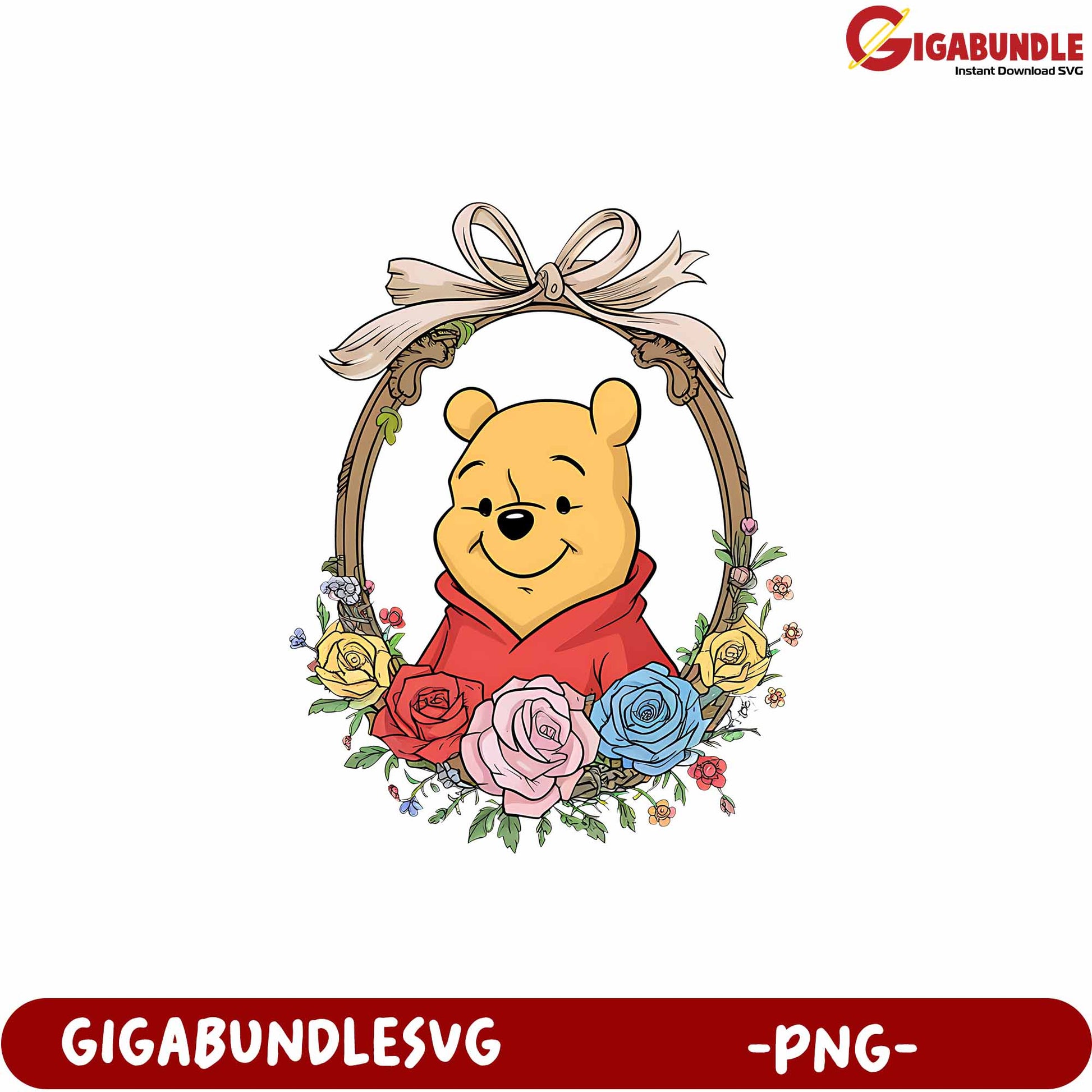 Winnie the Pooh Floral Frame Art PNG for Creative Projects
