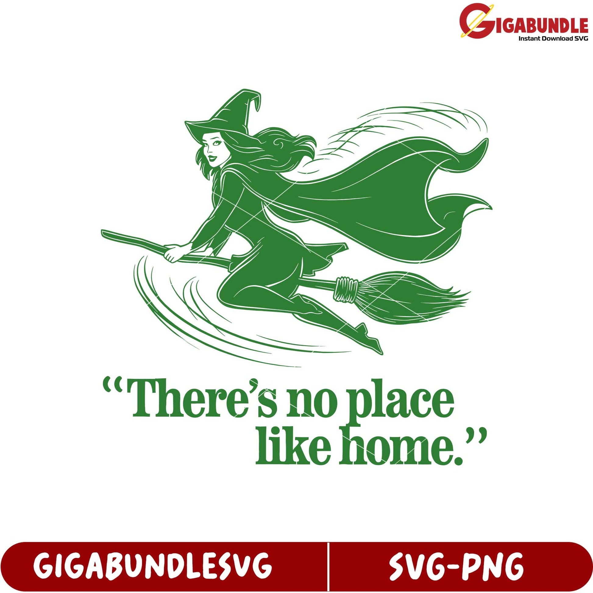 Witch Broomstick Graphic Design SVG Quote There's No Place Like Home