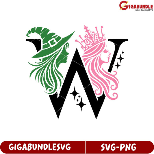 Witch and Princess Letter W SVG Design for Crafts and Decorations