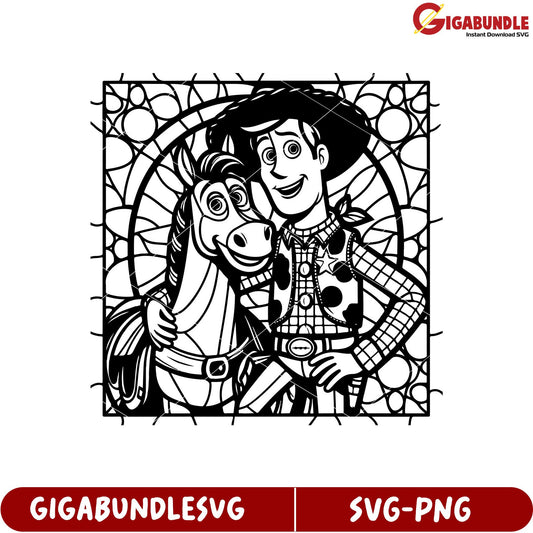 Woodland Adventures SVG Design Featuring Cartoon Cowboy and Horse