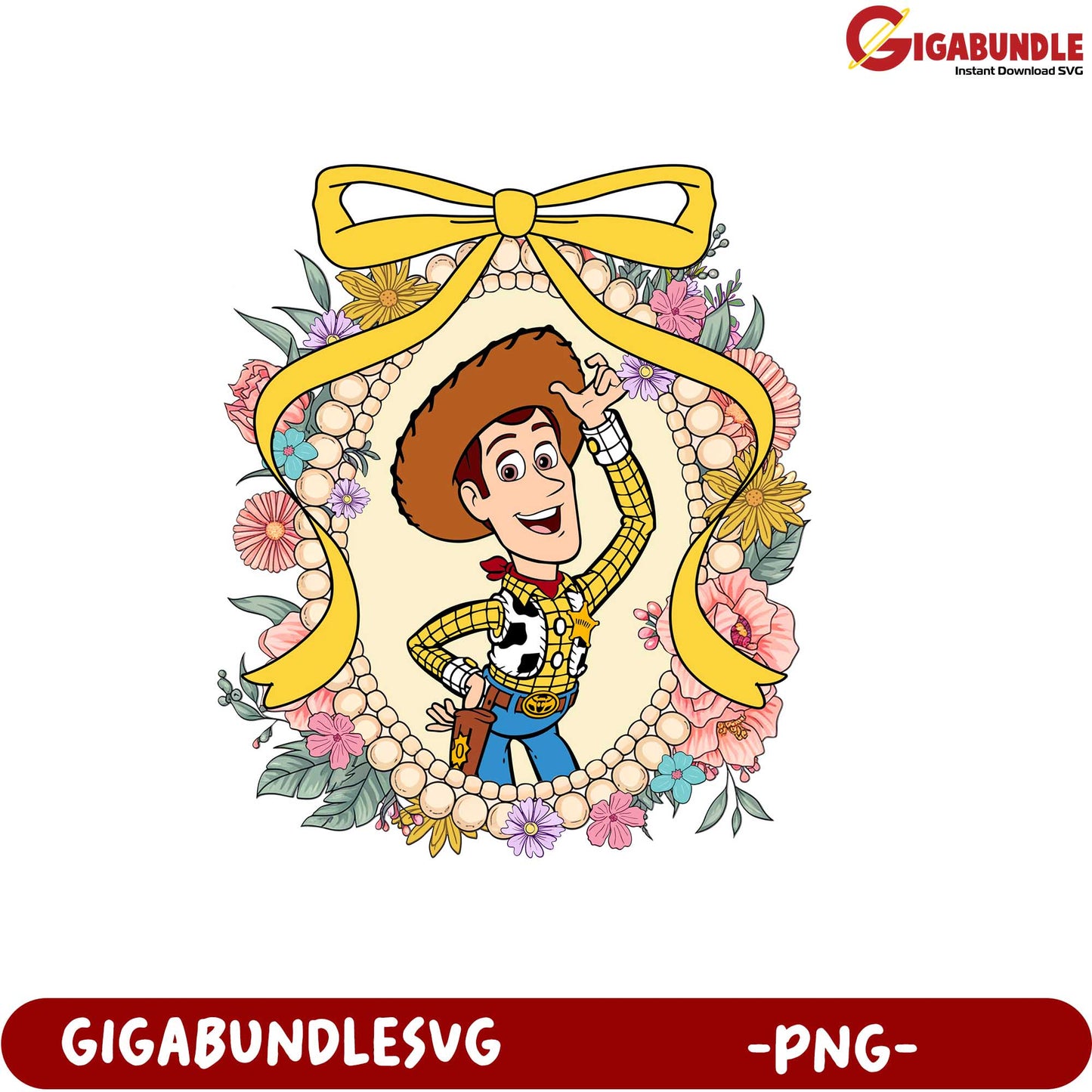 Woody Character Floral Frame PNG for Craft and Design Projects