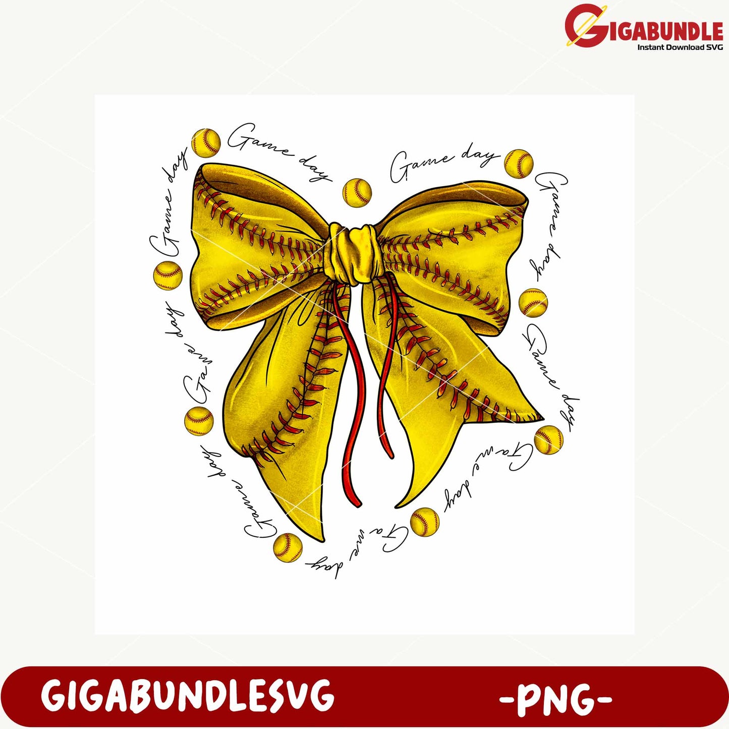 Yellow Bow Graphic for Softball Game Day PNG Design