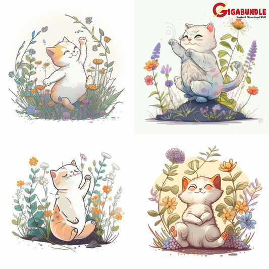 A Very Cute And Happy Baby Cat Doing Yoga With Wildflowers Png