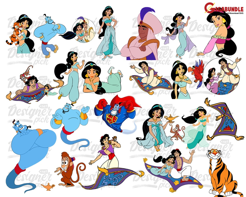 Aladdin SVG, Jasmine SVG, Aladdin Cut File, Aladdin Cricut file, Princ –  Gigabundlesvg