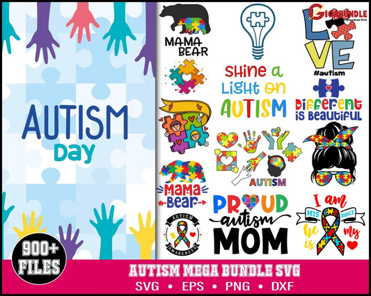 Autism Svg Bundle Awareness Quote Au-Some Mom Puzzle Ribbon Piece