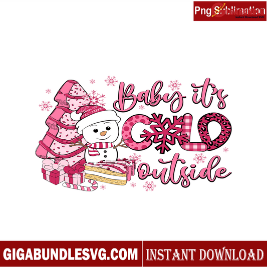 Baby It's Cold Outside Pink Christmas Tree Cake PNG