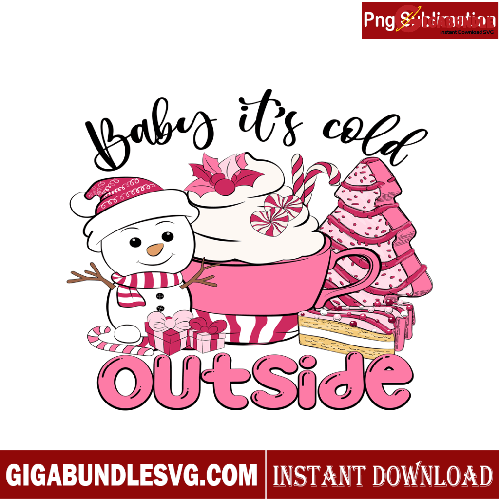 Snowman It's Cold Outside Pink Christmas Tree Cake PNG 